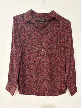 Banana Republic Brown & Hot Pink Leopard Print Button-Down Shirt